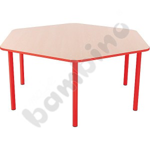 Hexagonal Bambino table 40 cm with red edge