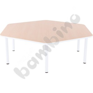 Hexagonal Bambino table 40 cm with white edge