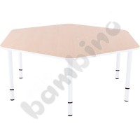 Hexagonal Bambino table 52 cm with white edge