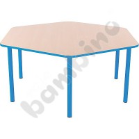 Hexagonal Bambino table 58 cm with light blue edge
