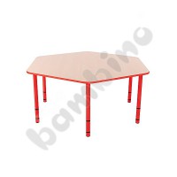 Hexagonal Bambino table with red edge and adjustable height