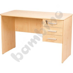 Vigo desk with rounded edges, with 3 drawers - beech