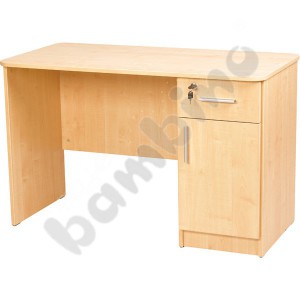 Vigo desk with rounded edges, with cabinet and drawer - beech