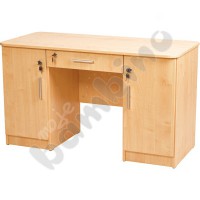 Vigo desk with rounded edges, with 2 cabinets and drawer - beech