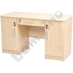 Vigo desk with rounded edges, with 2 cabinets and drawer - maple