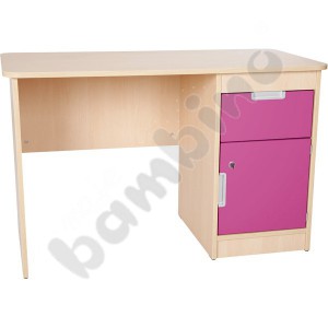 Quadro - desk with drawer and cabinet - pink