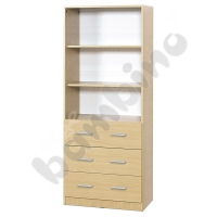 Tall bookcase with 3 drawers maple
