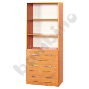 Tall bookcase with 3 drawers beech
