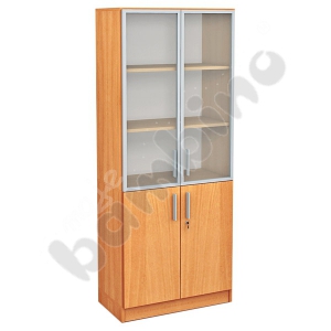 Tall cabinet with showcase in aluminum frame beech