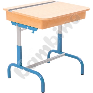 Table with a wooden container for books, with adjustable height 3-5 - blue beech
