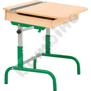 Table with a wooden container for books, with adjustable height 3-5 - green beech