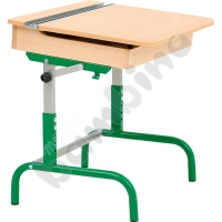 Table with a wooden container for books, with adjustable height 3-5 - green beech
