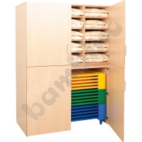 Cabinet with doors, for sleeping cots and bedding