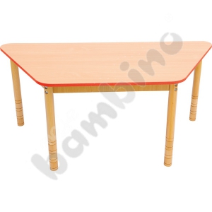 Trapezial maple tabletop with colourful edge red