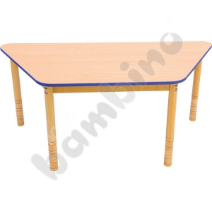 Trapezial maple tabletop with colourful edge blue