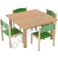 Square strengthtened table + 4 Philip chairs no 1, green