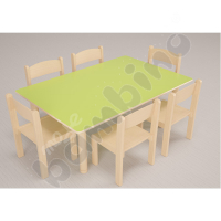 Table Flexi rectangular green + 6 Philip chairs size 1 beech