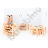 Flexi table, round beech with 4 chairs, Krzyś beech, size 1