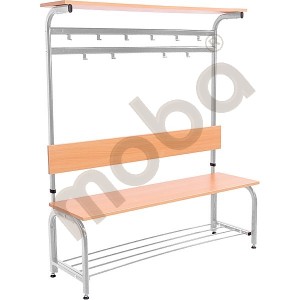 Cloakroom adjustable bench with hanger - silver