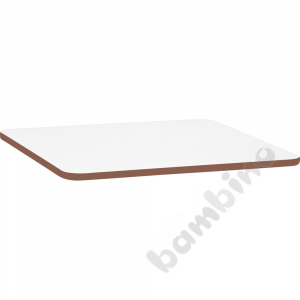 Tabletop Quadro white rectangular, brown edge banding