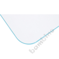 Tabletop Quadro white square, light blue edge banding