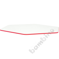 Tabletop Quadro white hexagonal, red edge banding