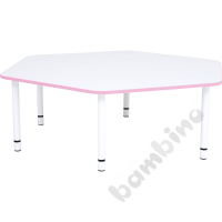 Tabletop Quadro white hexagonal, light pink edge banding