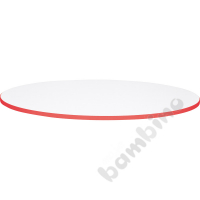 Tabletop Quadro white round, red edge banding