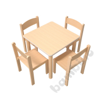 Flexi square table 60 x 60 beech with 4 Filipek beech chairs, size 2
