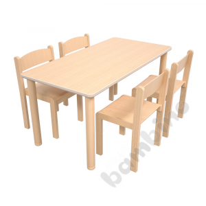 Flexi rectangular table 120 x 60 beech with 4 Filipek beech chairs, size 3
