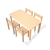 Flexi rectangular table 120 x 60 beech with 4 Filipek beech chairs, size 3
