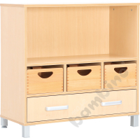 Cabinet for wooden containers and binders, with drawer, with legs
