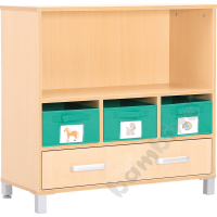 Cabinet for wooden containers and binders, with drawer, with legs
