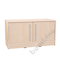 Echtholz - S cabinet with 1 shelf, doors with silver railing, with plinth