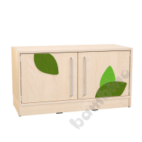 Echtholz - S cabinet with 1 shelf, doors with silver railing and applique, with plinth