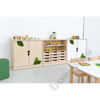 Echtholz - M cabinet with 5 shelves for 12 small containers, open, with plinth