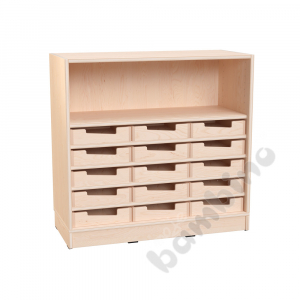 Echtholz - M cabinet with 15 small containers, open, with plinth