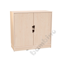 Echtholz - M cabinet with 1 shelf, doors with cutout handles, with plinth