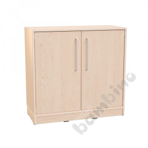 Echtholz - M cabinet with 1 shelf, doors with silver railing, with plinth