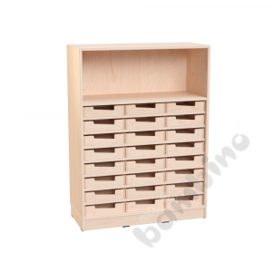 Echtholz - L cabinet, 24 small containers, open, with plinth