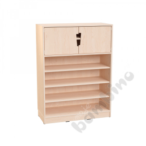 Echtholz - L cabinet with 5 shelves, S doors on top, cutout handle, with plinth
