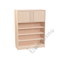 Echtholz - L cabinet with 5 shelves, S doors with silver railing on top, with plinth