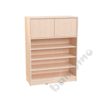 Echtholz - L cabinet with 5 shelves, S doors on top, lock, with plinth