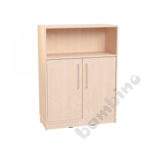 Echtholz - L cabinet with M doors with silver railing and plinth