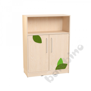 Echtholz - L cabinet with M doors with silver railing and applique, with plinth