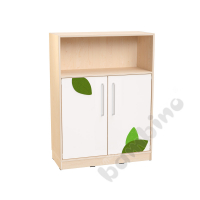 Echtholz - L cabinet with white M doors with silver railing and applique, with plinth