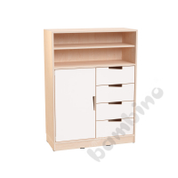 Echtholz - L cabinet, white doors on left side with cutout handle, with plinth