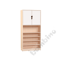 Echtholz - big bookcases with white M doors on top, cutout handle, with plinth