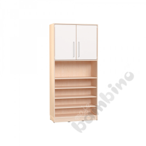 Echtholz - big bookcases with white M doors with silver railing on top, with plinth