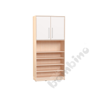 Echtholz - big bookcases with white M doors with silver railing on top, with plinth